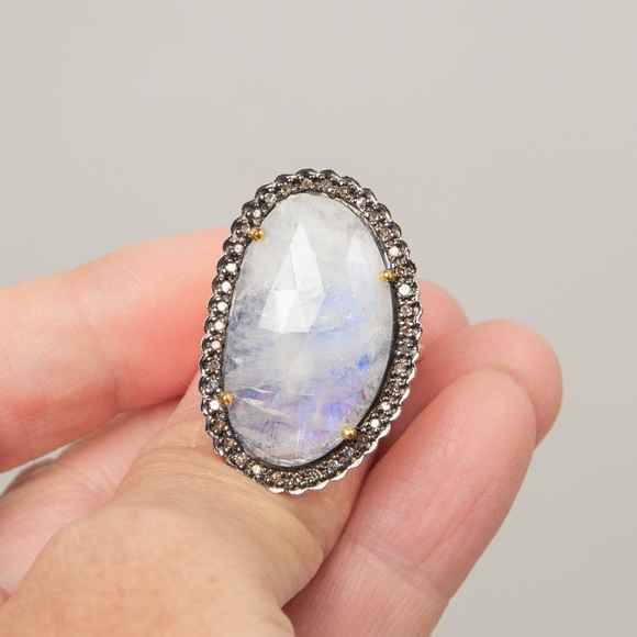 Rarities by Carol Brodie statement cocktail ring large moonstone & diamonds 10 - Picture 7 of 15